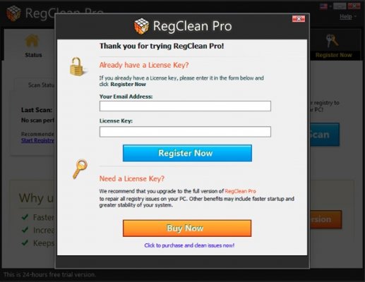regclean pro features screenshot registration window registry cleaners
